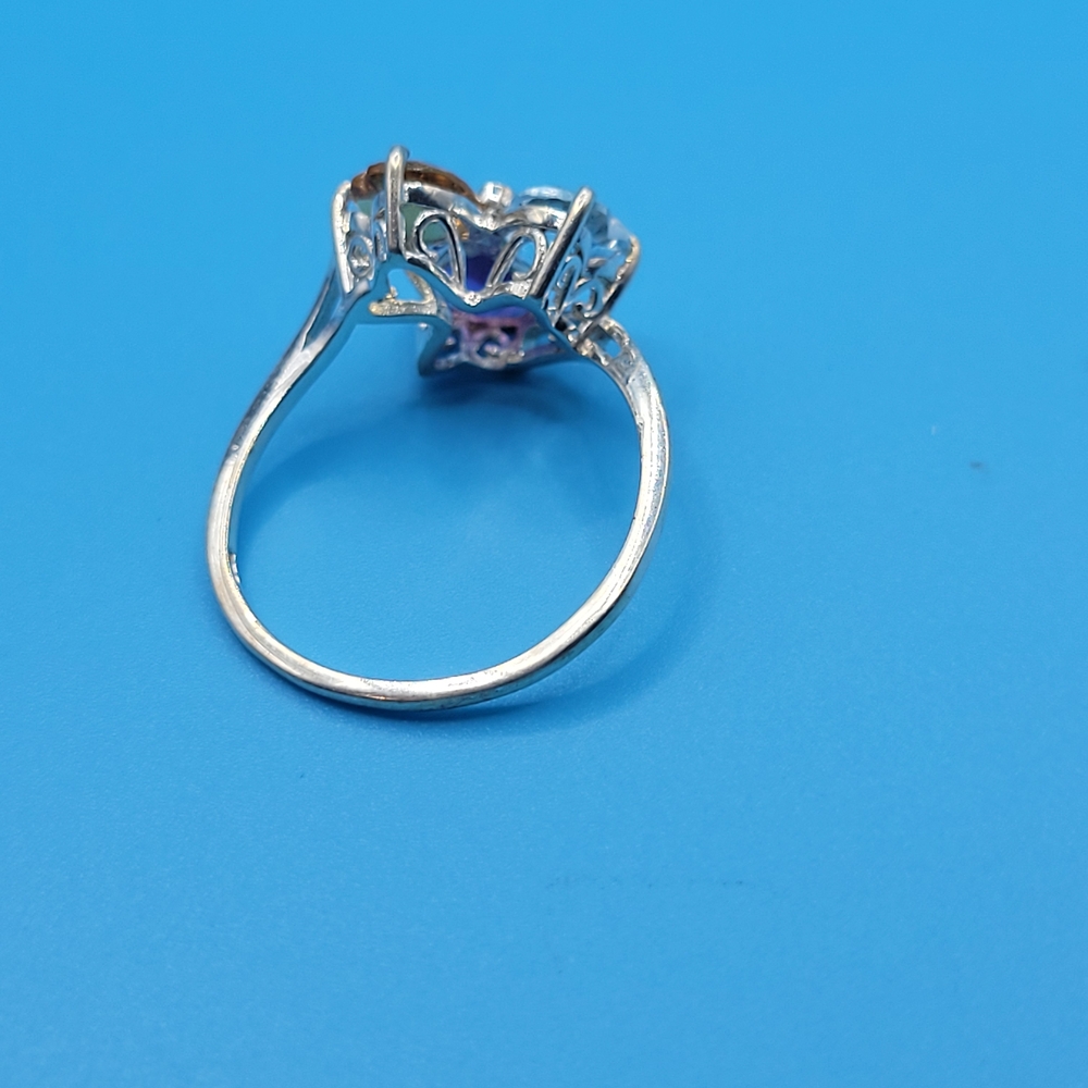 Vintage Sterling Silver STS 3 Gemstone Flower Heart Ring Size 8 - Picture 8 of 12